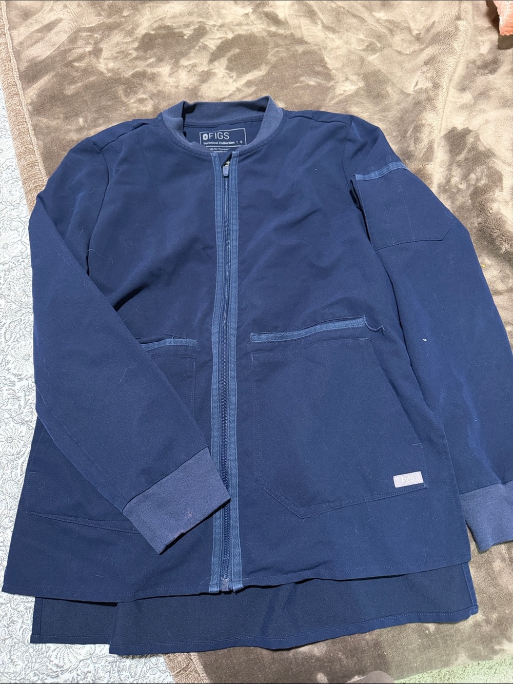FIGS Navy Bomber-Style Zip Jacket